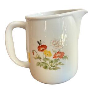 Vintage White Porcelain Floral Creamer Pitcher With Handle & Spout